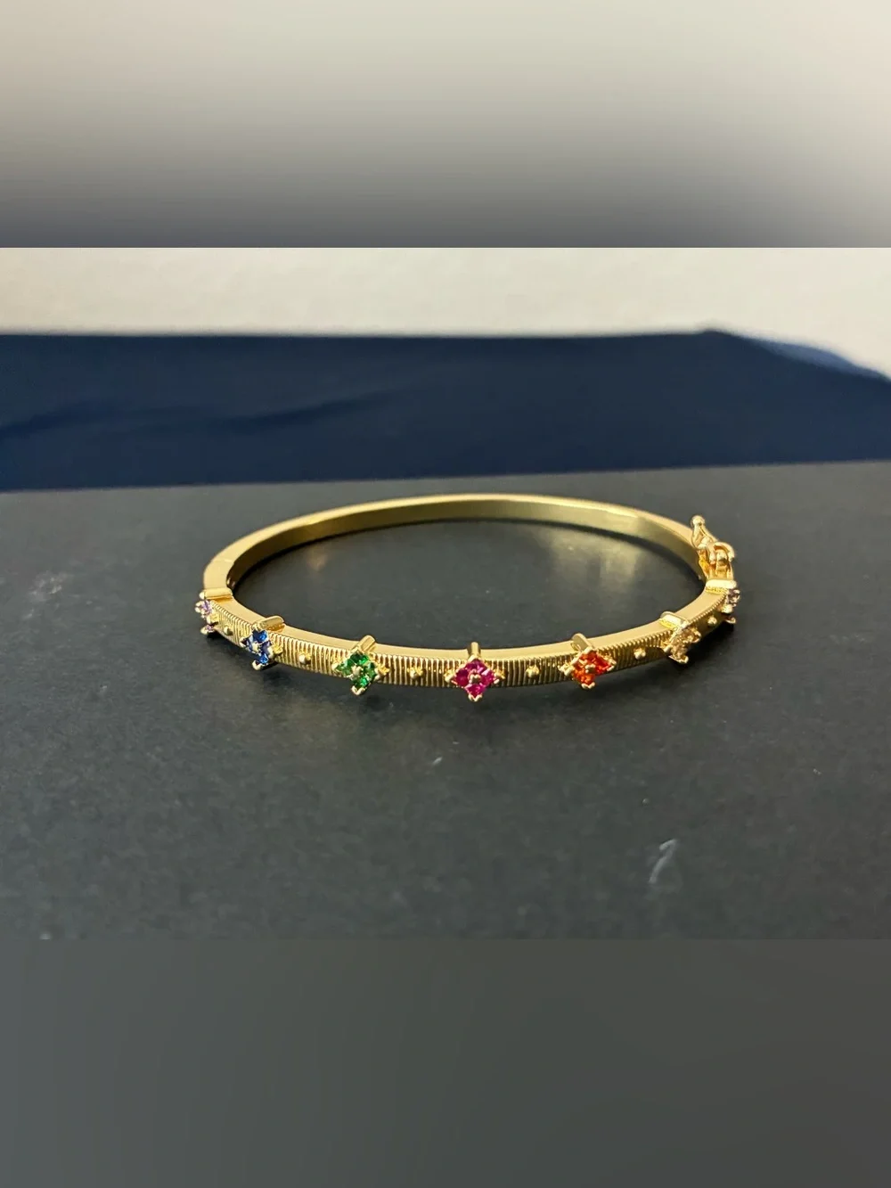 Gold Plated Multi-Color Gemstone Bangle Bracelet